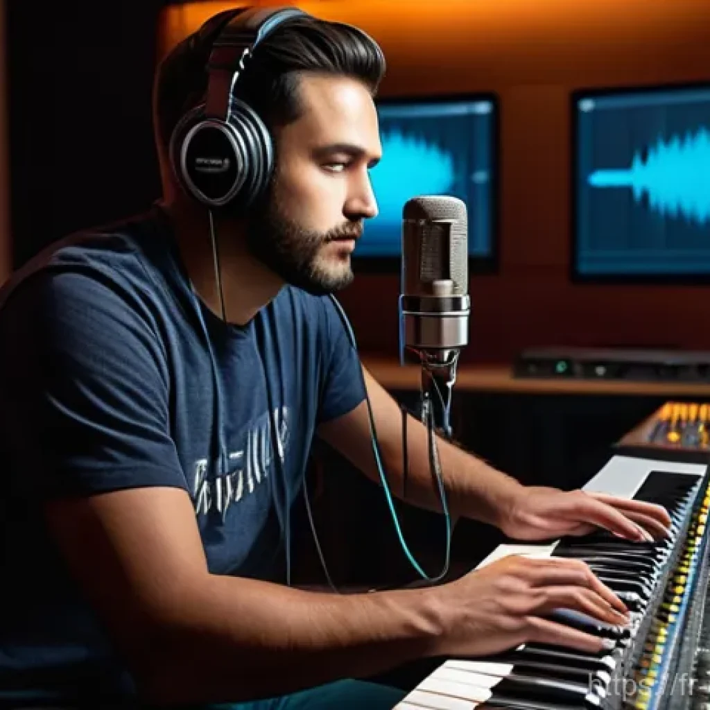 음향 엔지니어 프리랜서로 일하기 - **Prompt:** A focused, determined sound engineer, in their early 30s, working intensely in a modern,...