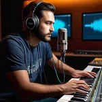 음향 엔지니어 프리랜서로 일하기 - **Prompt:** A focused, determined sound engineer, in their early 30s, working intensely in a modern,...