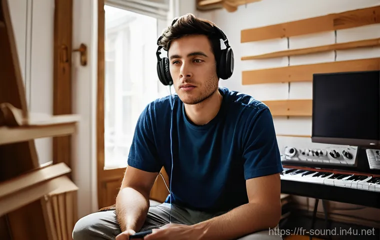 음향 기술 이론과 실무 조화 - **Prompt:** A young, focused sound engineer, wearing casual but stylish clothes like a hoodie and je... 음향 기술 이론과 실무 조화 - **Prompt:** A young, focused sound engineer, wearing casual but stylish clothes like a hoodie and je...